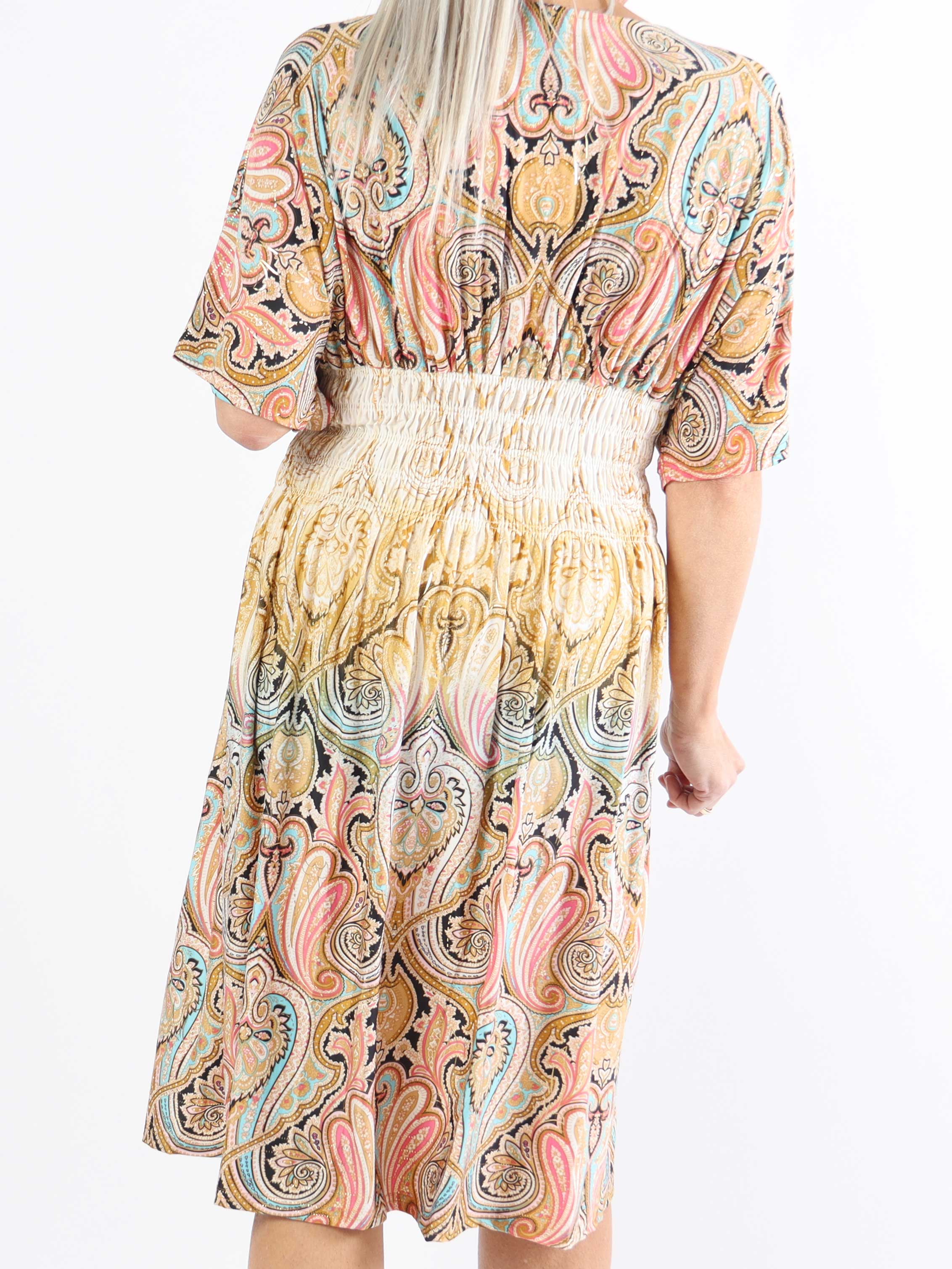 Pams Paisley short S/S - Mønstret elastisk plus size kjole med smock